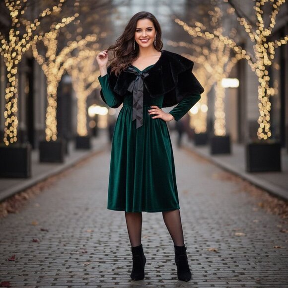 Haani Vintage Faux Fur Cape Bolero Mobster Wife Classic Crop  Jacket Holiday 1X - Picture 2 of 12